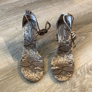 Cape Robin faux snakeskin strap up heels